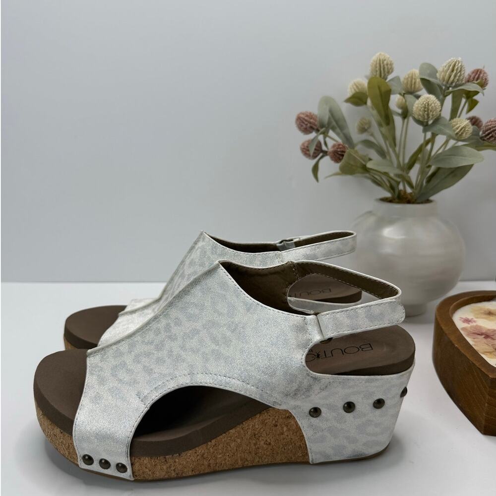 Corky's Carley Platform Leopard Print Sandals Silver Metallic Women 10M Tried On